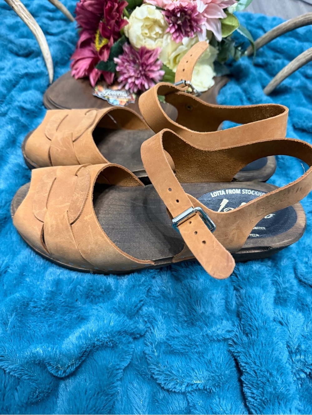 Lotta From Stockholm Tan Leather Swedish Clog Sandals EU 39 Boho cottagecore 70s
